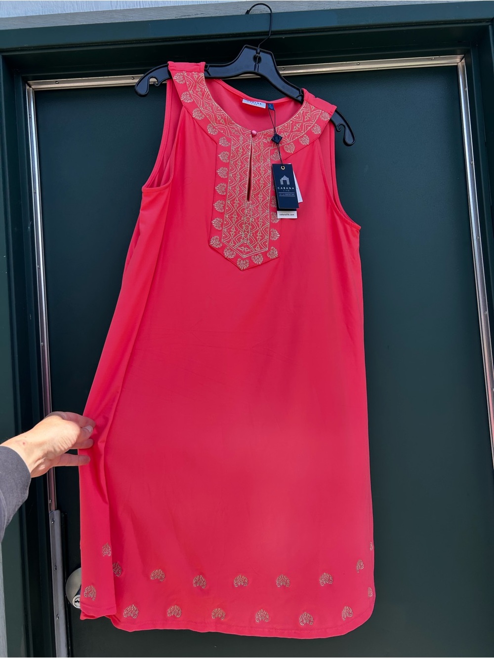 Cabana Life Coral Sleeveless Tunic with Gold Embroidered Yoke